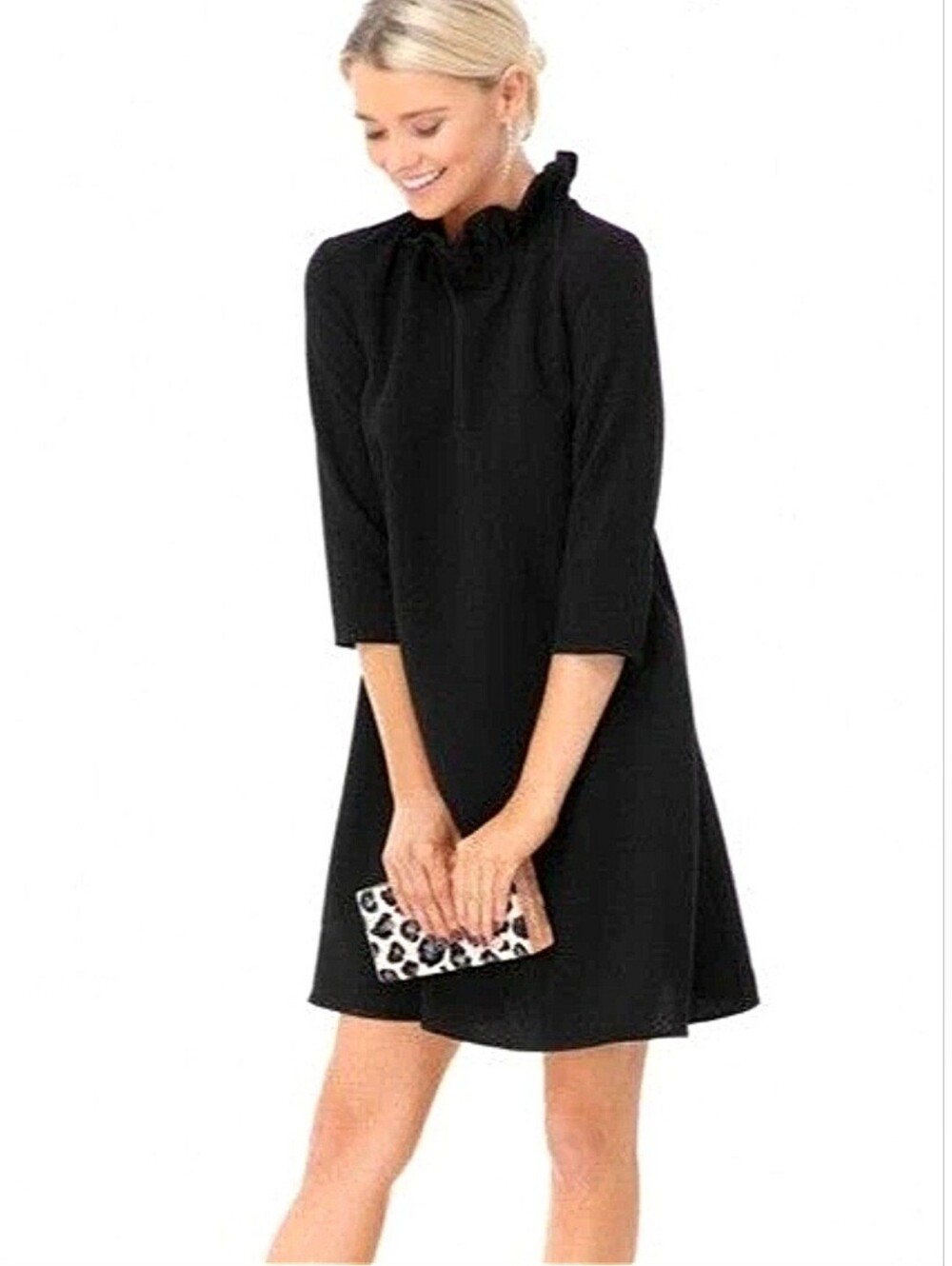 Tuckernuck Pomander Place Daphne Shift Dress Sz Med Black Ruffle Tie Neck